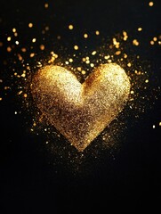 Poster - Gold Glitter Heart on Black Background