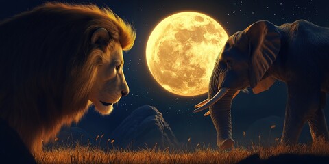 Wall Mural - Scene is peaceful and serene, as the two animals coexist in the same space