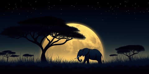Wall Mural - Large elephant is walking through a field of tall grass