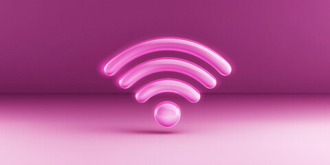 Aufkleber - Pink wifi symbol glowing on pink background representing wireless network connection