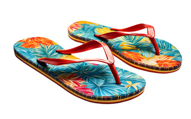 Poster -  A pair of flip-flops with a vibrant summer pattern, isolated on a empty plain background