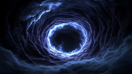 Poster - A swirling vortex of dark clouds creates a mesmerizing, ethereal tunnel of blue light.  Mysterious and captivating.