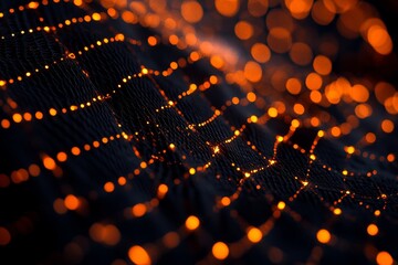 Wall Mural - Realistic image of a radiant orange network grid on a dark backdrop with light effects and night sky