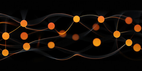 Fototapete - Orange nodes connecting and glowing on black background