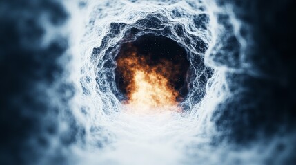 Wall Mural - fiery depths within a surreal, icy tunnel. a contrasting vision of warmth and cold.
