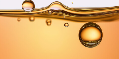 Poster - Golden liquid surface with bubbles creating abstract pattern
