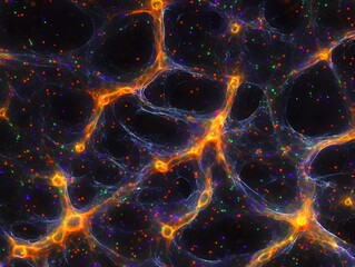 Poster - Abstract Cosmic Network of Bright Colors and Dark Background Imagery