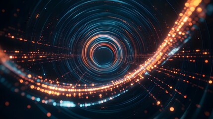 Wall Mural - abstract swirling light trails form a digital tunnel