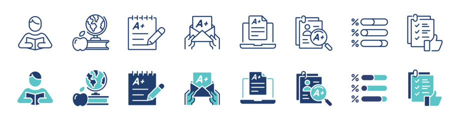 Aufkleber - simple education exam test icon line set school quiz scoreboard evaluation pass grade signs vector illustration