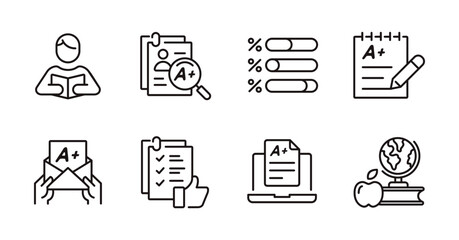 Aufkleber - simple quiz test score icon line set school exam study evaluation pass grade score signs vector outline illustration