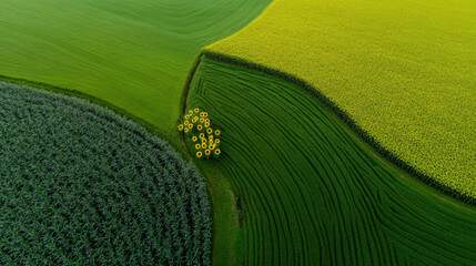 Canvas Print - Fertile farmland dotted with patches of sunflowers and corn, a vibrant scene