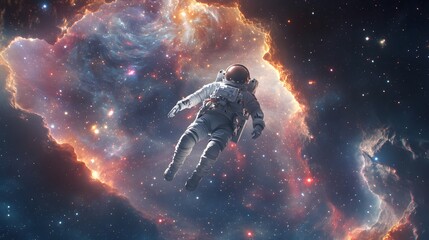 An astronaut floats freely among celestial wonders in outer space