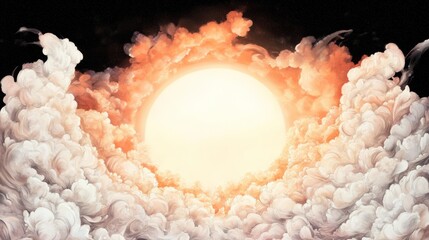 surreal artwork depicting a radiant sun encircled by ethereal clouds, creating a dreamy, celestial s