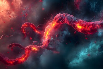 Poster - Abstract Digital Art of Colorful Fluid Energy on Dark Background