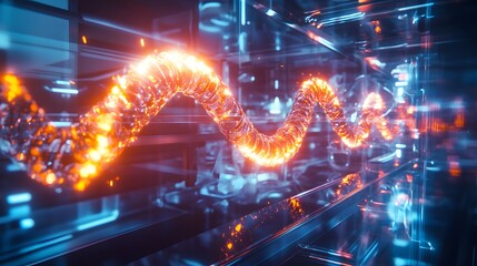 Poster - Futuristic Neon Light Wave in High-Tech Digital Environment