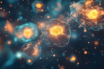 Poster - Colorful Abstract Illustration of Glowing Cells in a Biological Setting