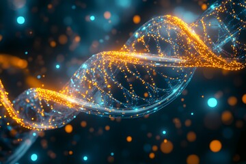 Poster - Glowing DNA Helix in Abstract Colorful Background with Bright Lights
