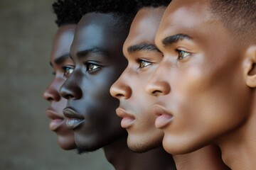 Four young men showing different skin tones posing together