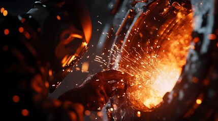 Leinwandbilder - Dramatic and Intense Explosion of Fiery Sparks Flames and Glow in an Industrial or Urban Background Setting  Powerful Chaotic and Energetic Explosion with Bright Embers and Burning Textures
