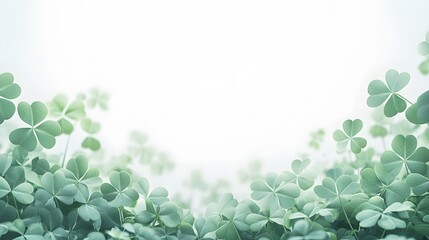 Wall Mural - Soft Green Clover Leaves Frame White Background