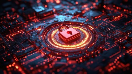 cyber security and protection of private information: circuit lock symbol and technology background 