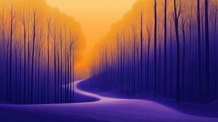 Wall Mural - Winding path through a serene forest at sunset