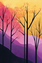 Canvas Print - Beautiful autumn landscape with colorful trees at sunset