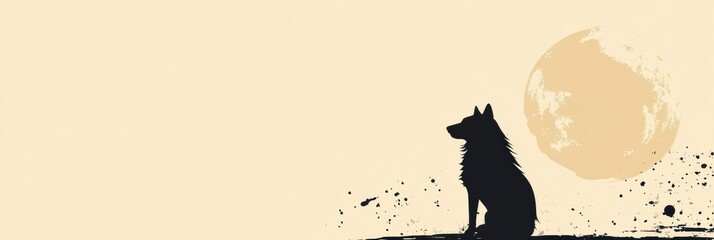 Leinwandbilder - Minimalist wolf silhouette sits beneath a full moon with ample space for text and creativity. Generative AI