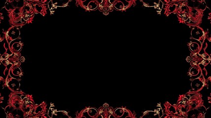 Wall Mural - Red gold ornate frame, black background