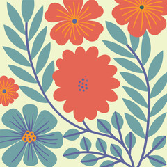 Wall Mural - botanical seamless flowers pattern, vector vintage botanical flowers on a off-white background.eps 1