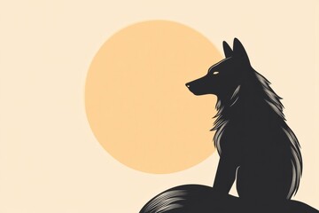Leinwandbilder - Minimalist wolf silhouette under a full moon with ample space for personalized text and artistic designs. Generative AI