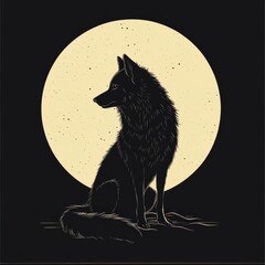 Leinwandbilder - Minimalist wolf silhouette against a large full moon creates a striking visual perfect for text overlay. Generative AI