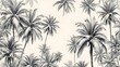 © Din Nasahrudin - Hand drawn palm tree seamless pattern illustration set. Hawaiian print collection, summer vacation background in vintage art style. Tropical plant painting wallpaper texture