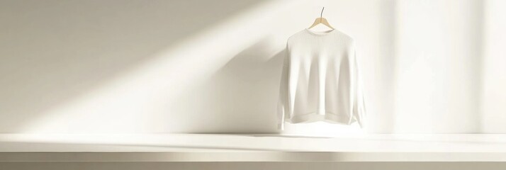 Fototapete - Minimalist clothing display featuring a white sweater on a neutral background in a serene and modern setting. Generative AI