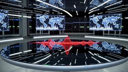 Leinwandbilder - Modern data center showcasing advanced soundwave technology in a futuristic environment