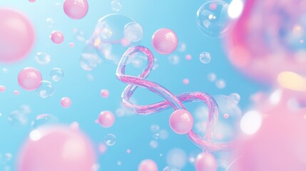 Sticker - A blue background with pink bubbles and a DNA structure twisting in the center, symbolizing genetic research