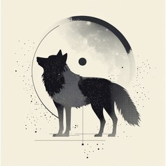 Leinwandbilder - Minimalist wolf silhouette against a full moon with space for text and creative expression. Generative AI