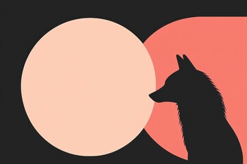 Leinwandbilder - Minimalist wolf silhouette against a night sky with a full moon and vibrant shapes inviting personal reflection. Generative AI