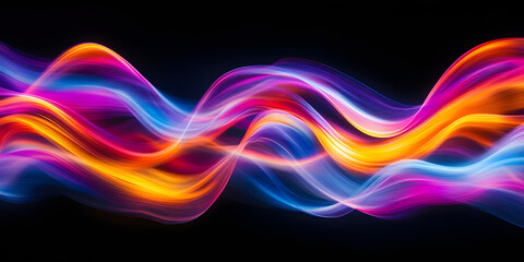 Wall Mural - abstract multi-colored wave on a black background. neon translucent wave of bright colors. abstract 