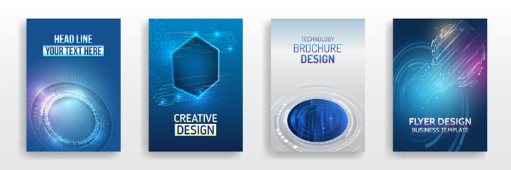 Leinwandbilder - Page layout set for sci-fi. Set of high-tech covers for marketing. Modern technology design for posters. Futuristic background for flyer, brochure. Scientific cover template for presentation, banner.