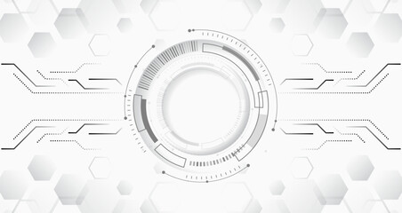 Fototapete - Abstract futuristic communication. Hi-tech grey background with various technology elements. Vector illustration of hexagons and lines