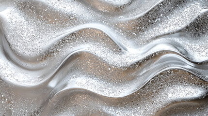 Wall Mural - Shiny silver metallic wave texture background.