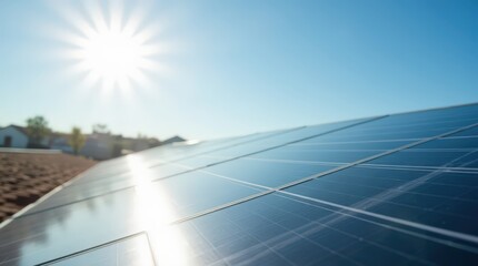 Solar panels absorbing sunlight in a clear blue sky during midday