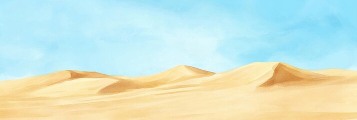 Leinwandbilder - Golden sand dunes stretch under a clear blue sky in a serene, minimal watercolor landscape. Generative AI