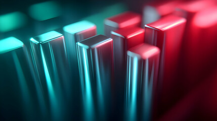 Wall Mural - abstract close-up of metallic bars illuminated with vibrant blue and red lights, creating a modern t