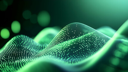 Canvas Print - abstract representation of waves in vibrant green with glowing dots, creating a dynamic and modern v