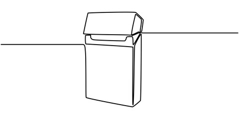 cigarette pack icon continuous one line drawing, continuous line vector illustration of a pack of filter cigarettes,A carton of cigarettes with a warning label, Cigarettes pro concept. 