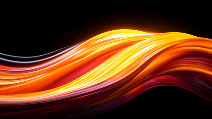 Wall Mural - a vibrant abstract wave of orange and purple light flows gracefully across a black background, evoki