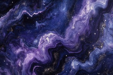 Wall Mural - cosmic aurora swirls in deep indigo and violet, creating mesmerizing crystalline patterns with diamo