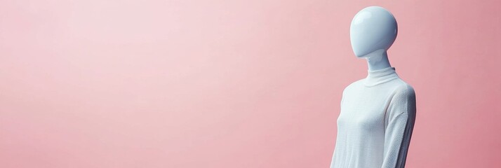 Poster - Stylish mannequin showcasing modern outfit against a pastel background with clean lighting and ample space for text. Generative AI